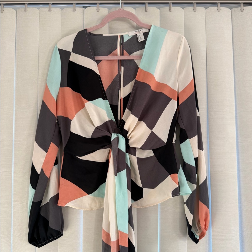 Forever 21 Colorblock Tie-Front Blouse